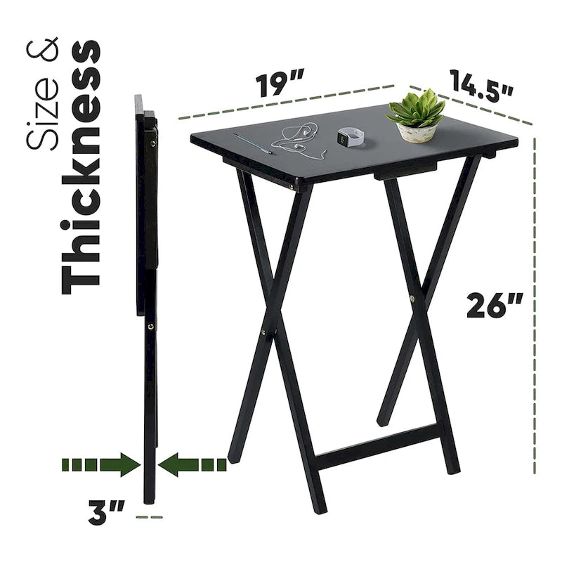 Tables de télévision pliantes PJ Wood avec rangement compact, noir, ensemble de 2 - 18,44