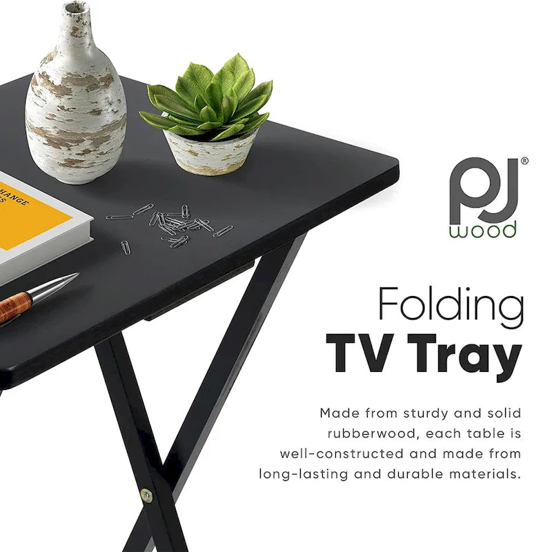 Tables de télévision pliantes PJ Wood avec rangement compact, noir, ensemble de 2 - 18,44