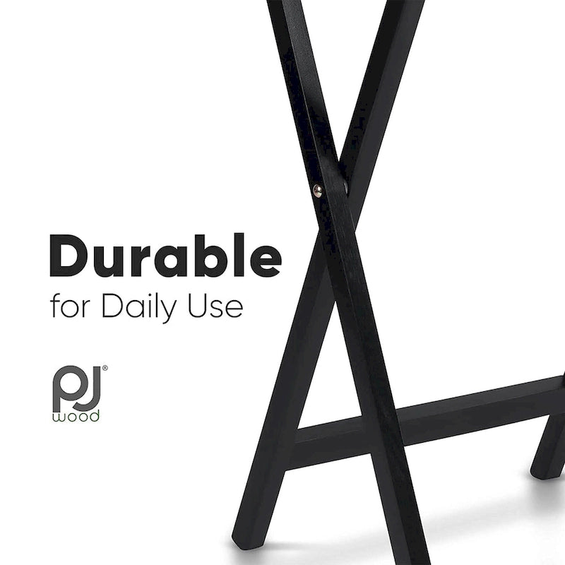 Tables de télévision pliantes PJ Wood avec rangement compact, noir, ensemble de 2 - 18,44