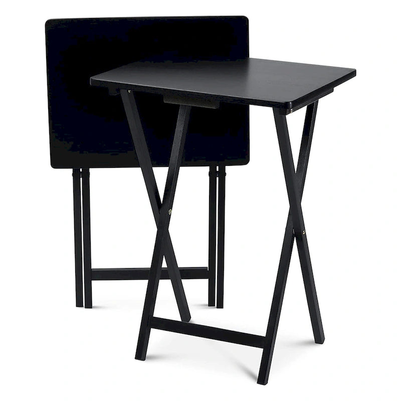 Tables de télévision pliantes PJ Wood avec rangement compact, noir, ensemble de 2 - 18,44