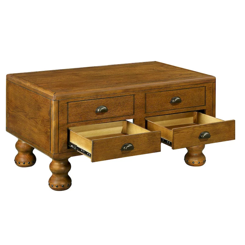Table basse rectangulaire en bois massif avec 4 tiroirs