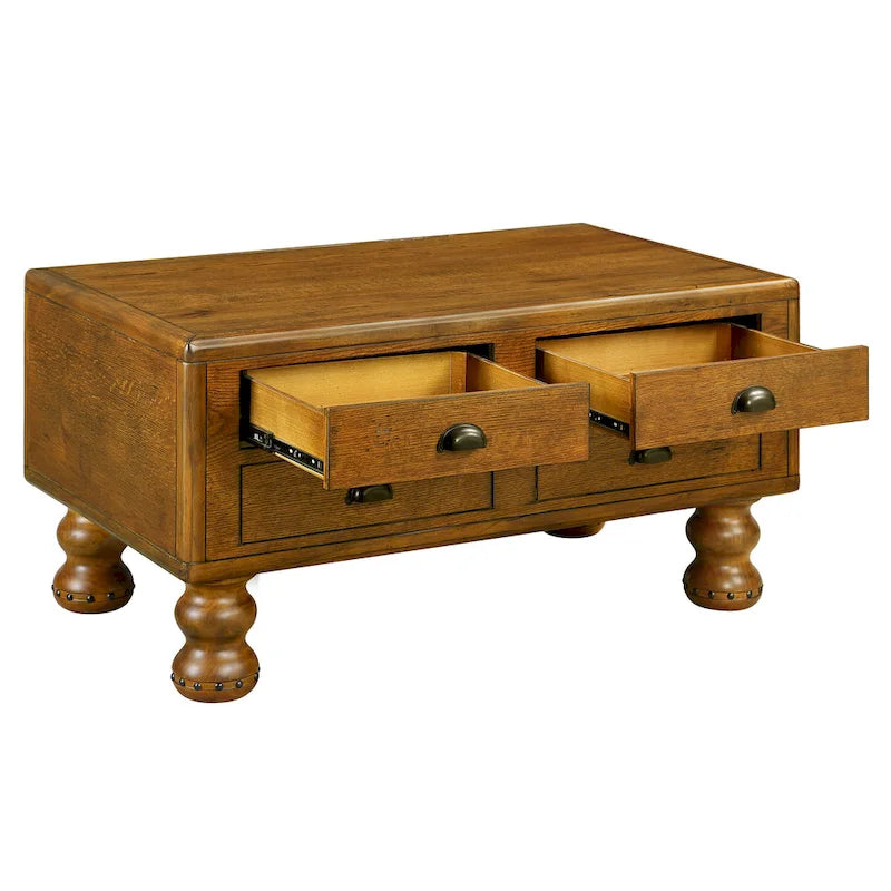 Table basse rectangulaire en bois massif avec 4 tiroirs