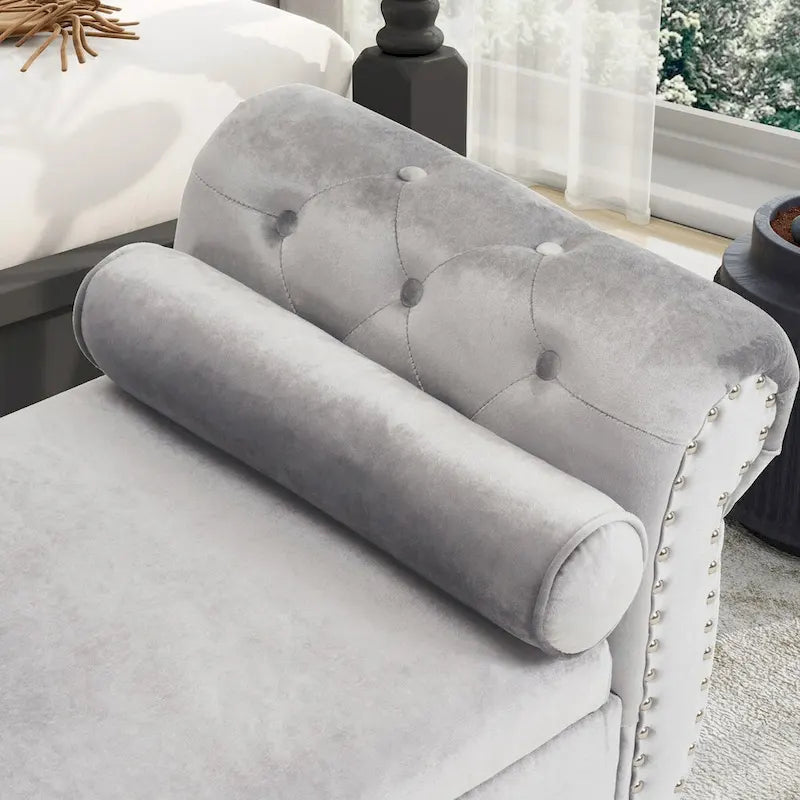 Banc rectangulaire de rangement en velours avec 1 oreiller, pouf pour salons et entrée
