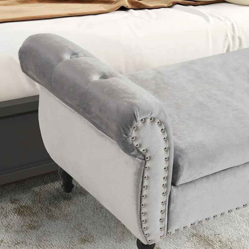 Banc rectangulaire de rangement en velours avec 1 oreiller, pouf pour salons et entrée