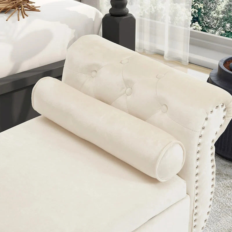 Banc rectangulaire de rangement en velours avec 1 oreiller, pouf pour salons et entrée