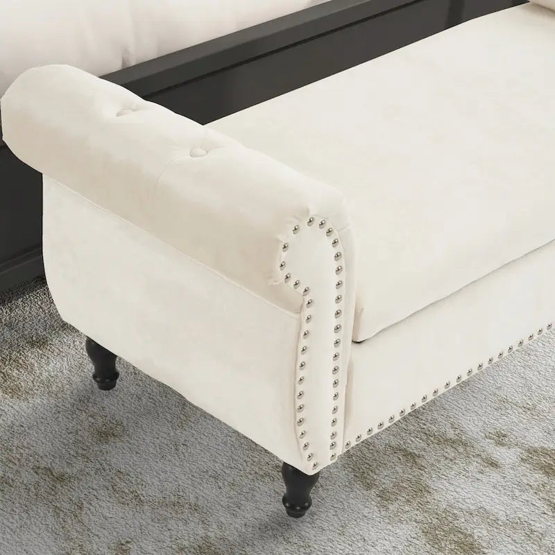 Banc rectangulaire de rangement en velours avec 1 oreiller, pouf pour salons et entrée