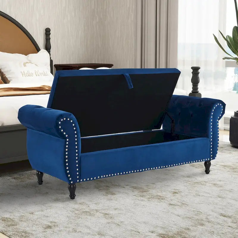 Banc rectangulaire de rangement en velours avec 1 oreiller, pouf pour salons et entrée