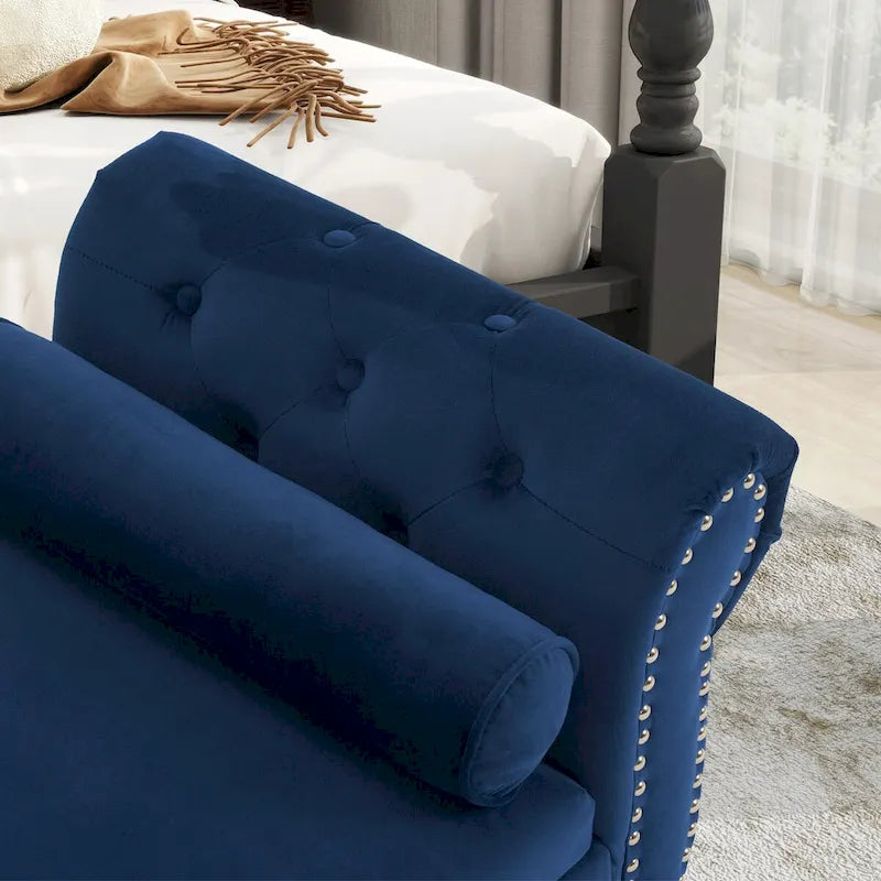 Banc rectangulaire de rangement en velours avec 1 oreiller, pouf pour salons et entrée