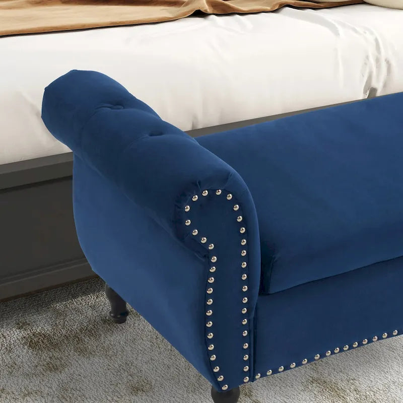 Banc rectangulaire de rangement en velours avec 1 oreiller, pouf pour salons et entrée