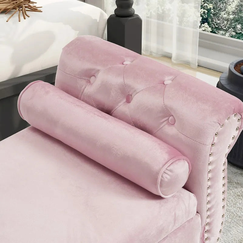 Banc rectangulaire de rangement en velours avec 1 oreiller, pouf pour salons et entrée