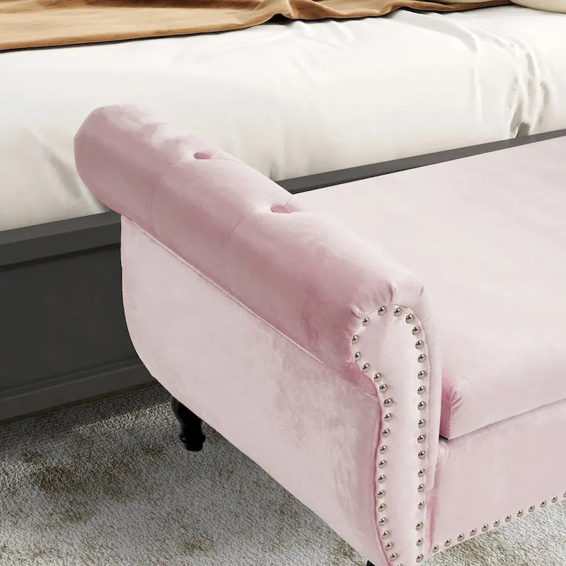 Banc rectangulaire de rangement en velours avec 1 oreiller, pouf pour salons et entrée
