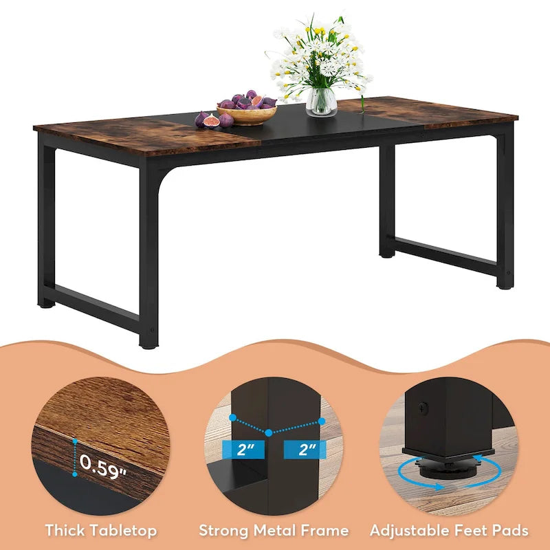 Table à manger moderne 71 pour 6-8 personnes, Table de cuisine pour salle à manger - 70.87 L x 31.50 W x 29.53 H