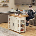 Meuble îlot de cuisine roulant de 114 cm avec rangement et tiroirs, table de bar extensible avec roulettes verrouillables