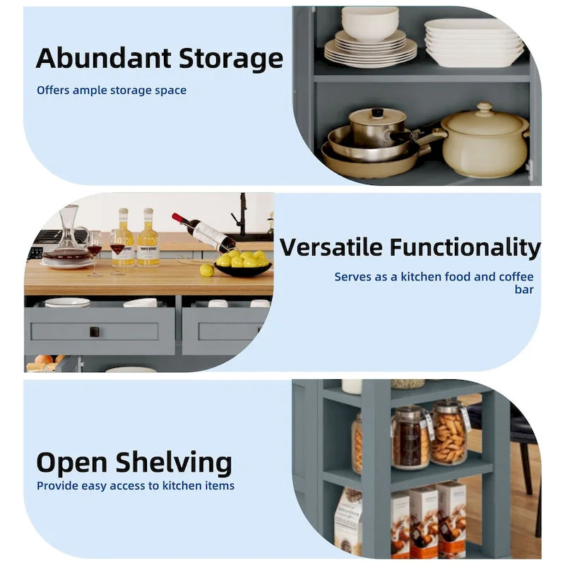 Meuble îlot de cuisine roulant de 114 cm avec rangement et tiroirs, table de bar extensible avec roulettes verrouillables