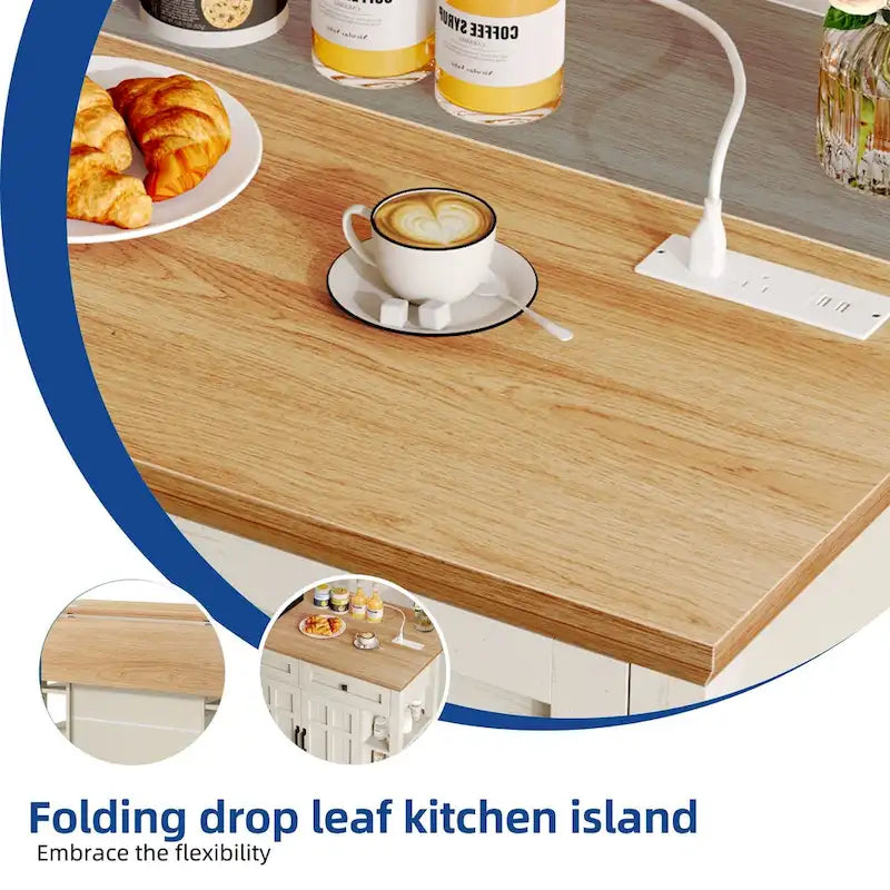 Meuble îlot de cuisine roulant de 114 cm avec rangement et tiroirs, table de bar extensible avec roulettes verrouillables