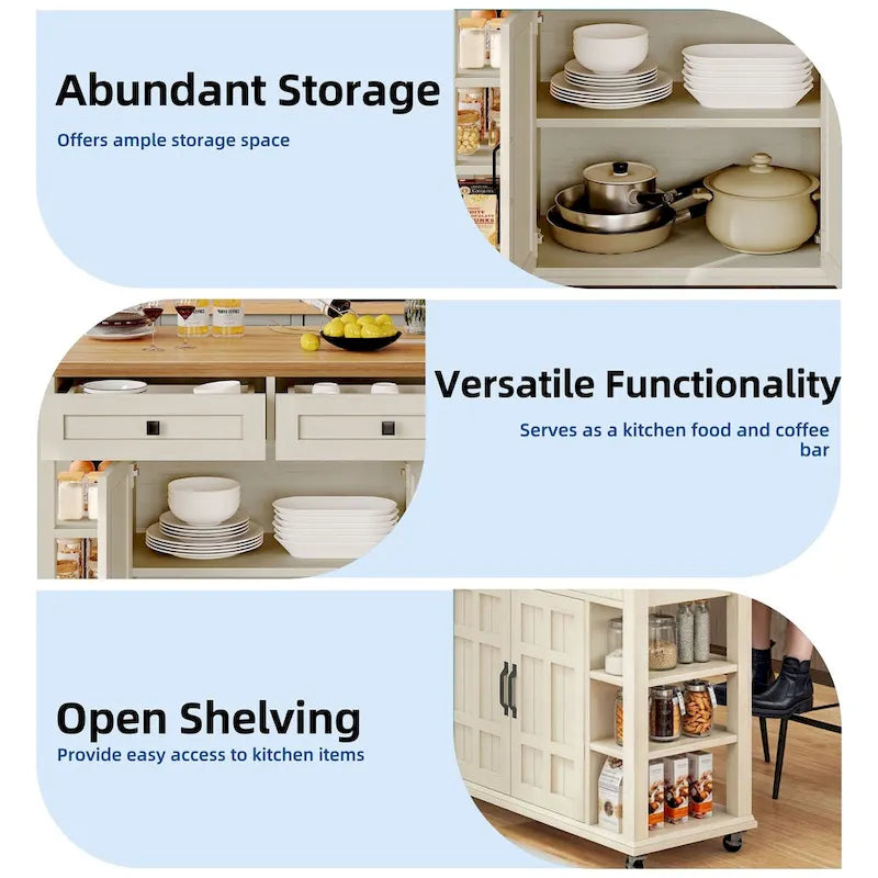 Meuble îlot de cuisine roulant de 114 cm avec rangement et tiroirs, table de bar extensible avec roulettes verrouillables