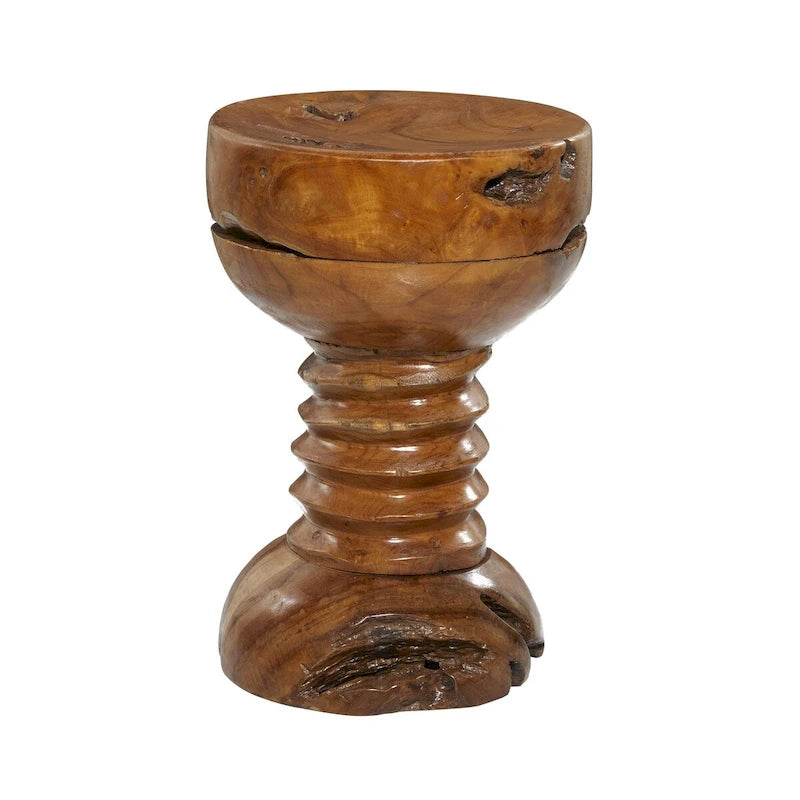 Table d'appoint en bois de teck fait main avec bord brut et base enroulée – Marron – Décoration Roche River