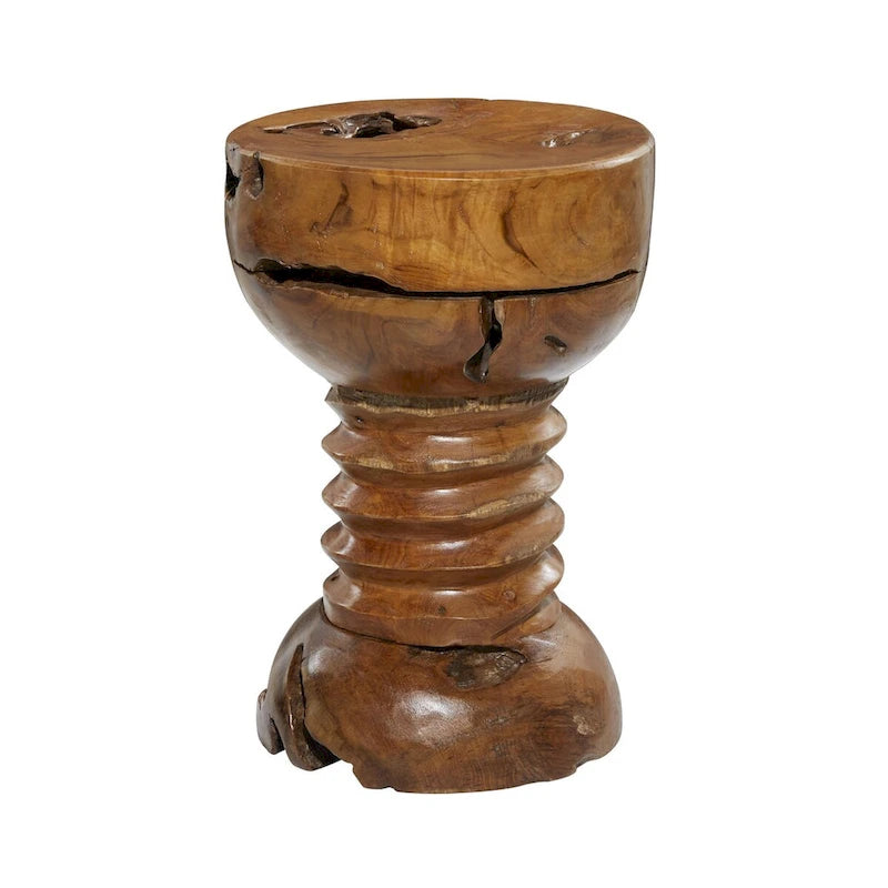 Table d'appoint en bois de teck fait main avec bord brut et base enroulée – Marron – Décoration Roche River