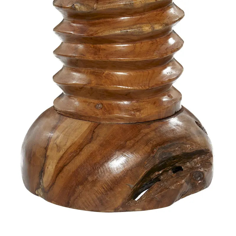 Table d'appoint en bois de teck fait main avec bord brut et base enroulée – Marron – Décoration Roche River
