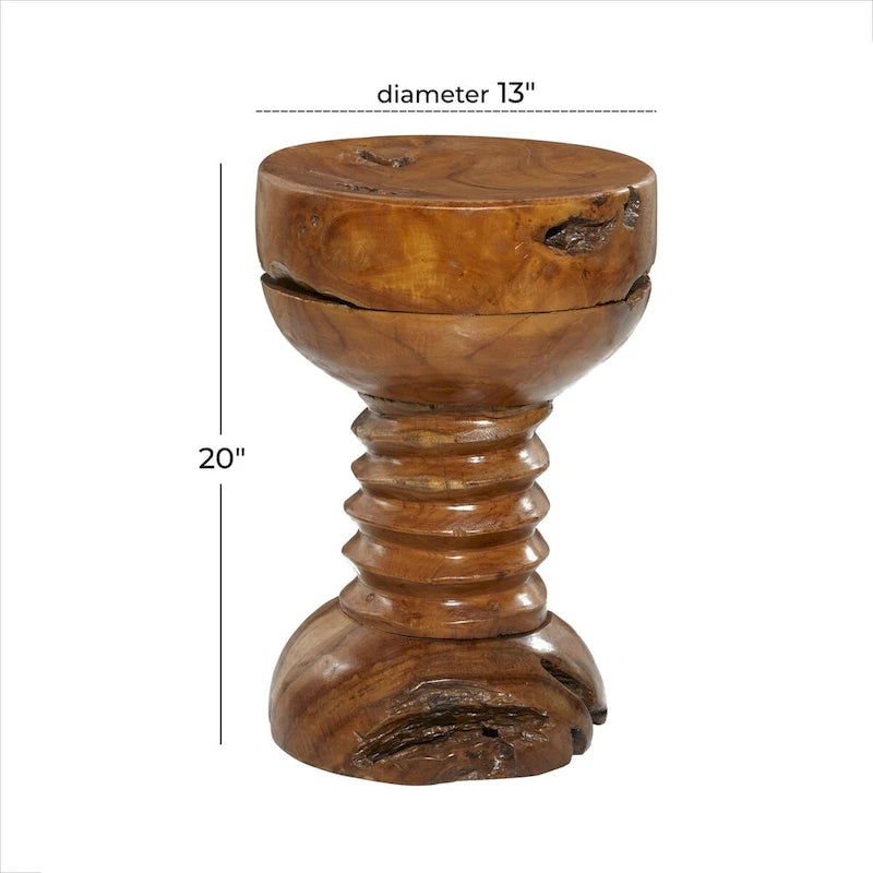 Table d'appoint en bois de teck fait main avec bord brut et base enroulée – Marron – Décoration Roche River