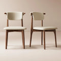 Modern Faux Leather Dining chair, Beige, Solid Wood legs, 2 Pieces