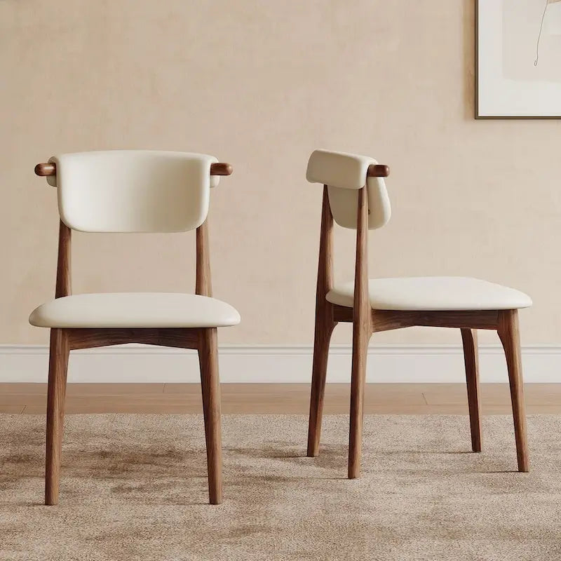 Chaise de salle à manger moderne en similicuir, beige, pieds en bois massif, 2 pièces