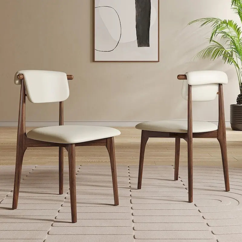 Chaise de salle à manger moderne en similicuir, beige, pieds en bois massif, 2 pièces