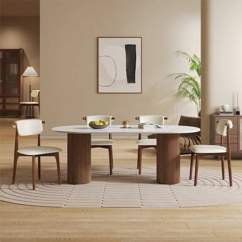 Chaise de salle à manger moderne en similicuir, beige, pieds en bois massif, 2 pièces