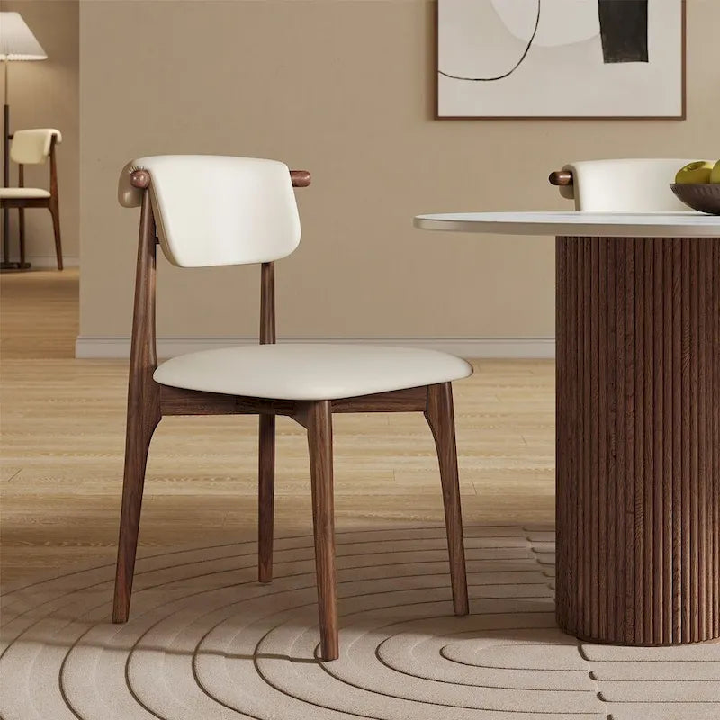 Chaise de salle à manger moderne en similicuir, beige, pieds en bois massif, 2 pièces