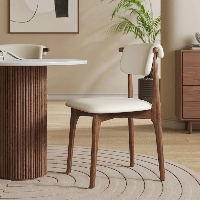 Chaise de salle à manger moderne en similicuir, beige, pieds en bois massif, 2 pièces