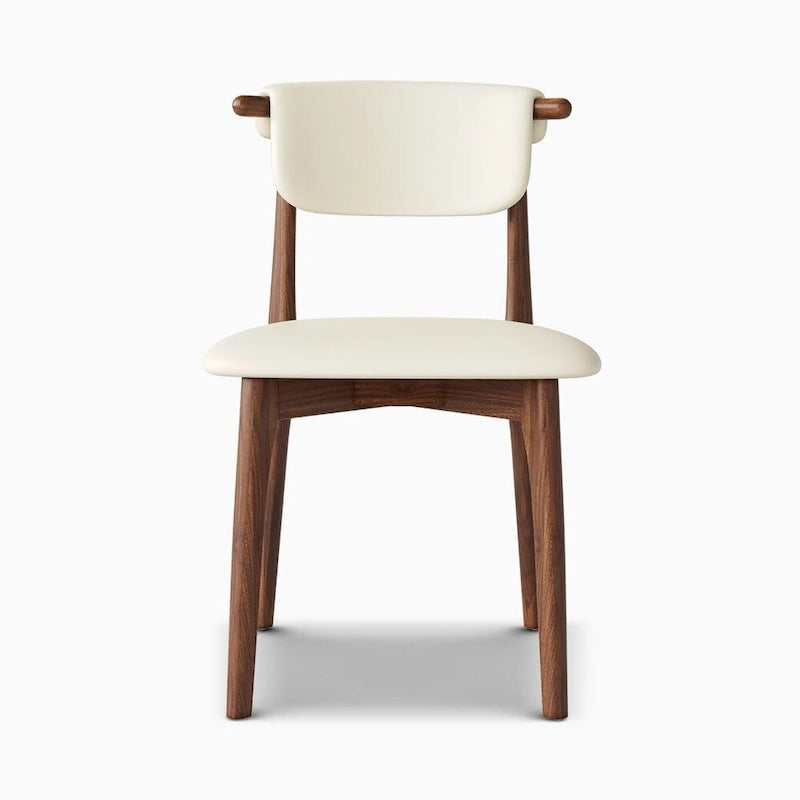 Chaise de salle à manger moderne en similicuir, beige, pieds en bois massif, 2 pièces