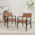 Chaises de salle à manger Prosen Morden en cuir tressé et hévéa avec accoudoirs (lot de 2) de Christopher Knight Home