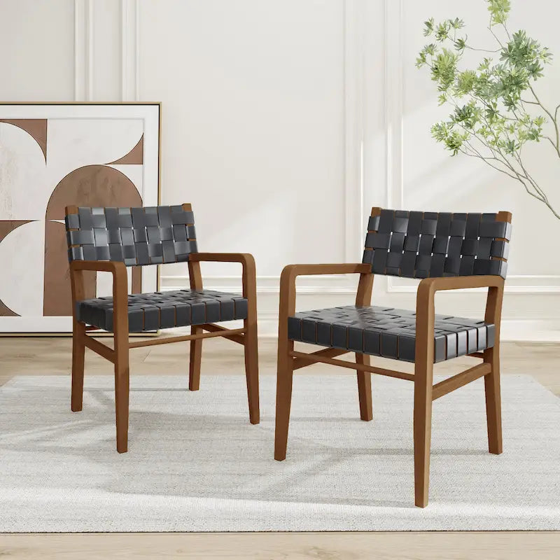 Chaises de salle à manger Prosen Morden en cuir tressé et hévéa avec accoudoirs (lot de 2) de Christopher Knight Home