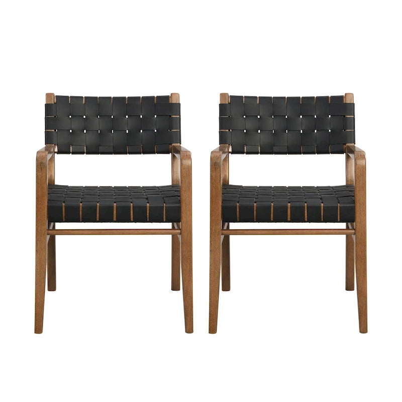 Chaises de salle à manger Prosen Morden en cuir tressé et hévéa avec accoudoirs (lot de 2) de Christopher Knight Home