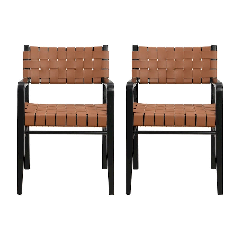 Chaises de salle à manger Prosen Morden en cuir tressé et hévéa avec accoudoirs (lot de 2) de Christopher Knight Home