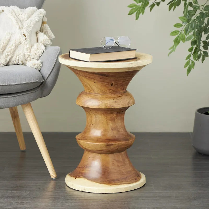 Table d'appoint géométrique en bois fait main - Marron - Roche River Decor