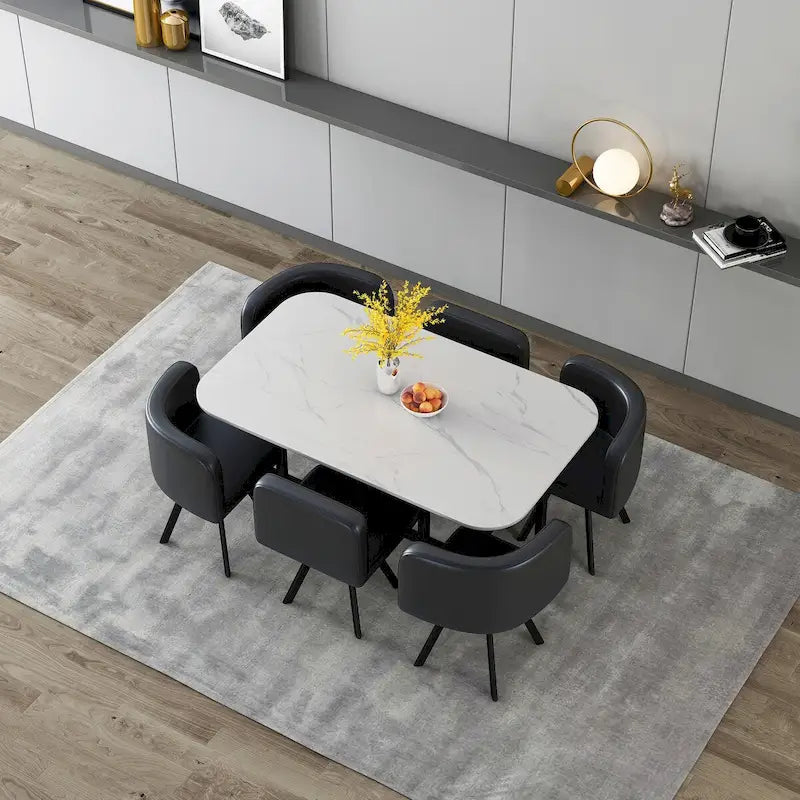 Ensemble de salle à manger moderne 7 pièces, table à manger rectangulaire avec 6 chaises pour salle à manger, cuisine