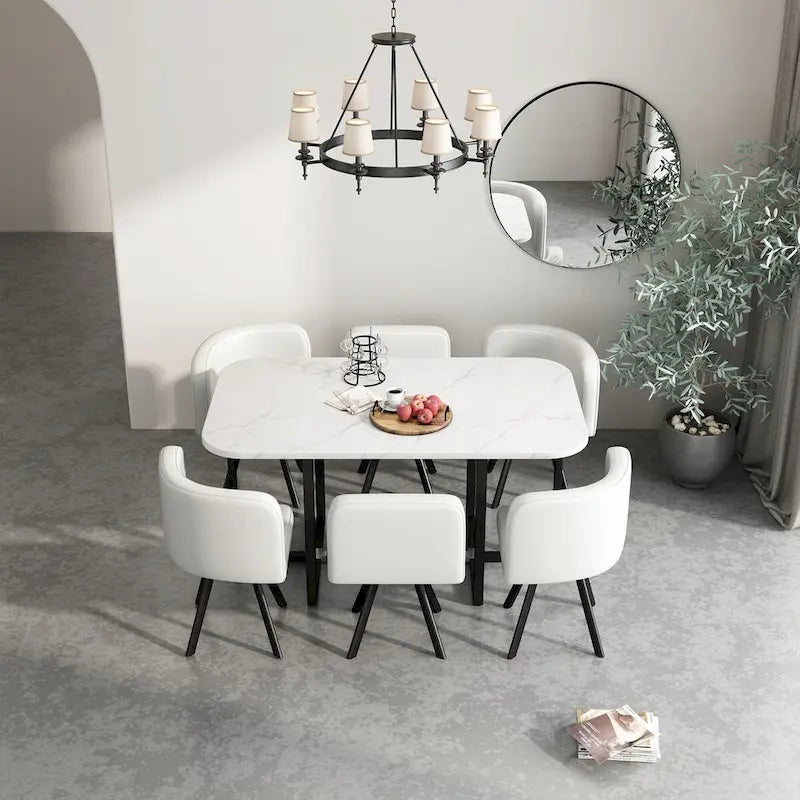 Ensemble de salle à manger moderne 7 pièces, table à manger rectangulaire avec 6 chaises pour salle à manger, cuisine