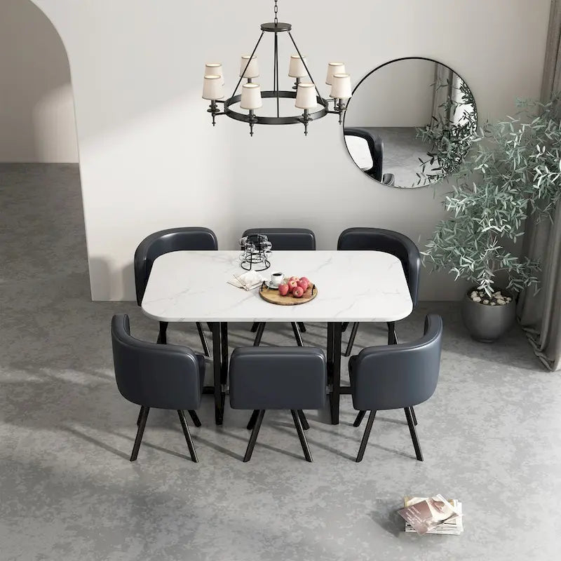 Ensemble de salle à manger moderne 7 pièces, table à manger rectangulaire avec 6 chaises pour salle à manger, cuisine