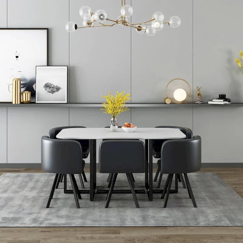 Ensemble de salle à manger moderne 7 pièces, table à manger rectangulaire avec 6 chaises pour salle à manger, cuisine