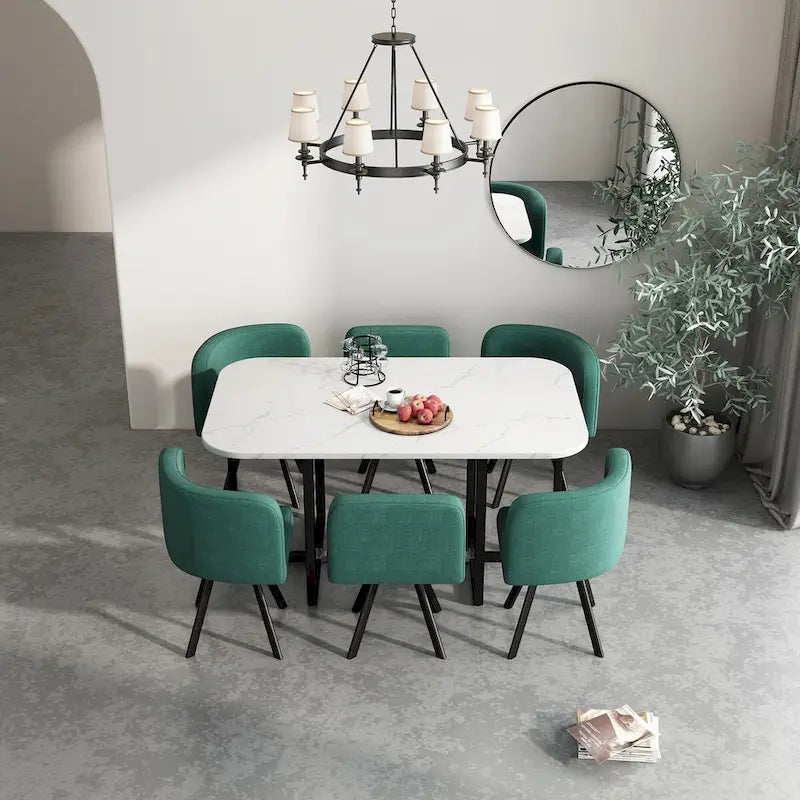 Ensemble de salle à manger moderne 7 pièces, table à manger rectangulaire avec 6 chaises pour salle à manger, cuisine