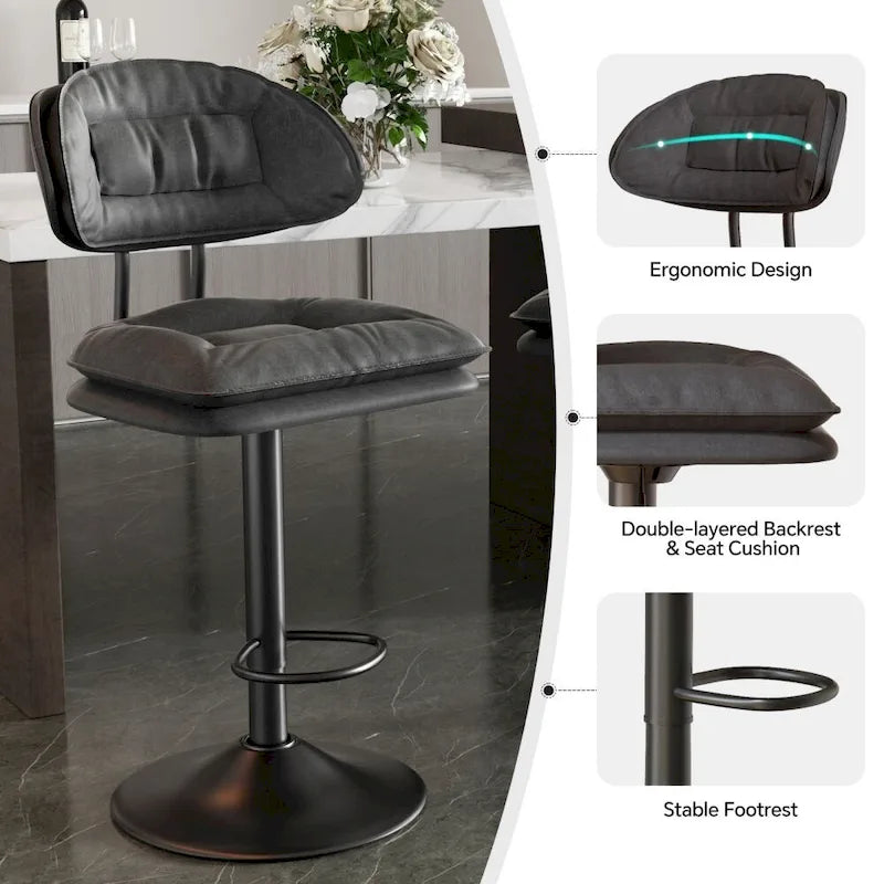 Lot de 2 tabourets de bar pivotants réglables en hauteur