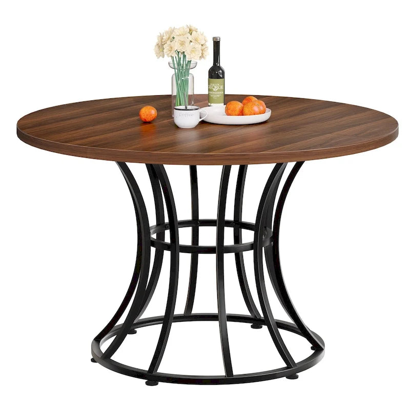 Moasis Table à manger ronde de 45 po en similicuir marbre, pour 4 à 6 personnes