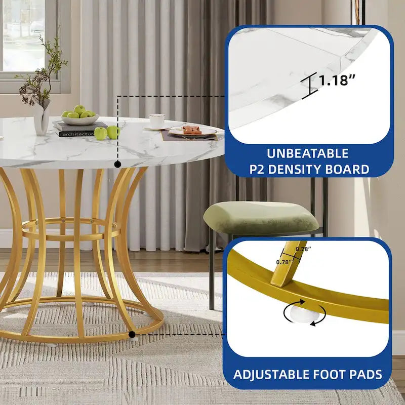 Moasis Table à manger ronde de 45 po en similicuir marbre, pour 4 à 6 personnes