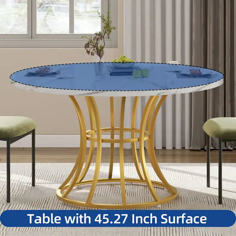 Moasis Table à manger ronde de 45 po en similicuir marbre, pour 4 à 6 personnes
