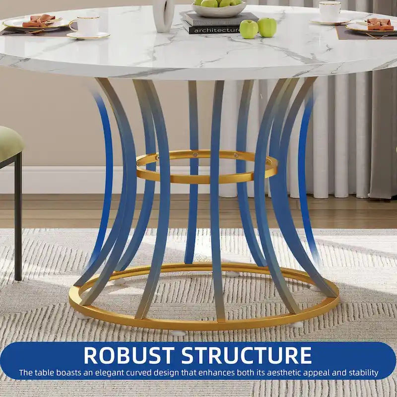 Moasis Table à manger ronde de 45 po en similicuir marbre, pour 4 à 6 personnes