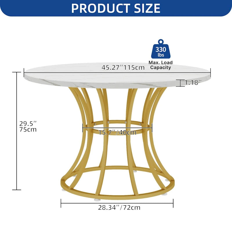 Moasis Table à manger ronde de 45 po en similicuir marbre, pour 4 à 6 personnes