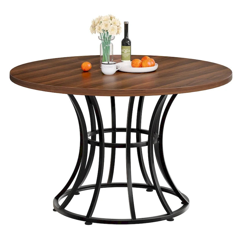 Moasis Table à manger ronde de 45 po en similicuir marbre, pour 4 à 6 personnes