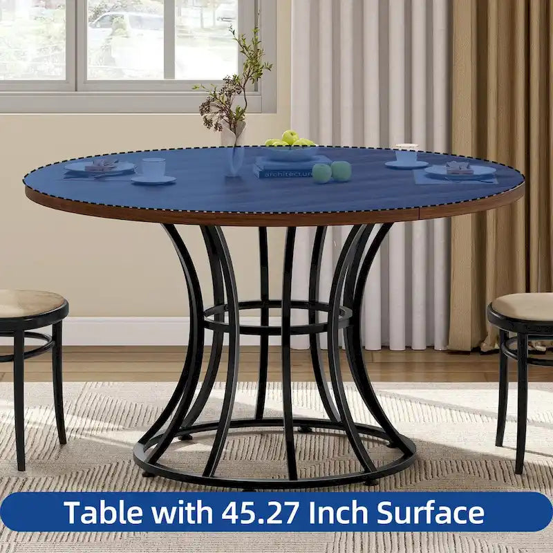 Moasis Table à manger ronde de 45 po en similicuir marbre, pour 4 à 6 personnes