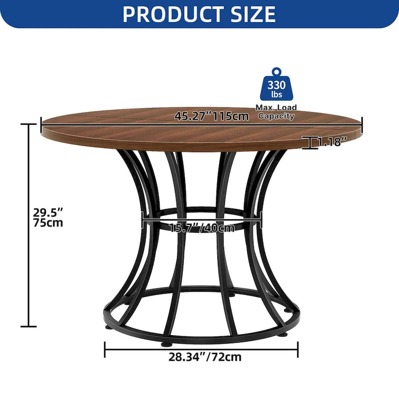 Moasis Table à manger ronde de 45 po en similicuir marbre, pour 4 à 6 personnes